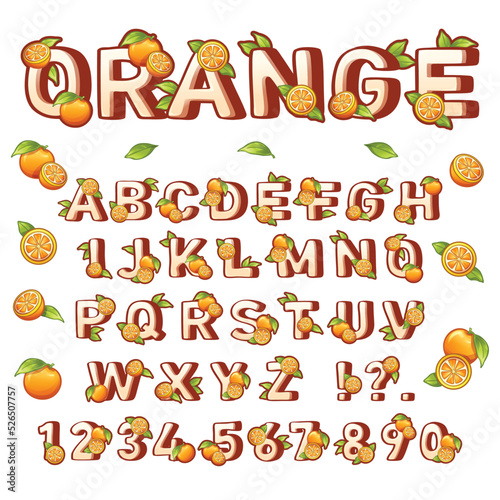 Orange alphabet illustration, These letters allow you to create any word you want, good for design on T-shirts, mugs, canvas bags, stickers, branding, packaging, magazines and more.