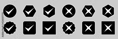 Check and wrong marks Icon Set, Tick and cross marks, Accepted,Rejected, Approved,Disapproved, Yes,No, Right,Wrong, Correct,False, Ok,Not Ok - vector mark symbols. White outline design.