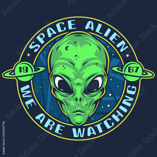 Space alien vintage poster colorful