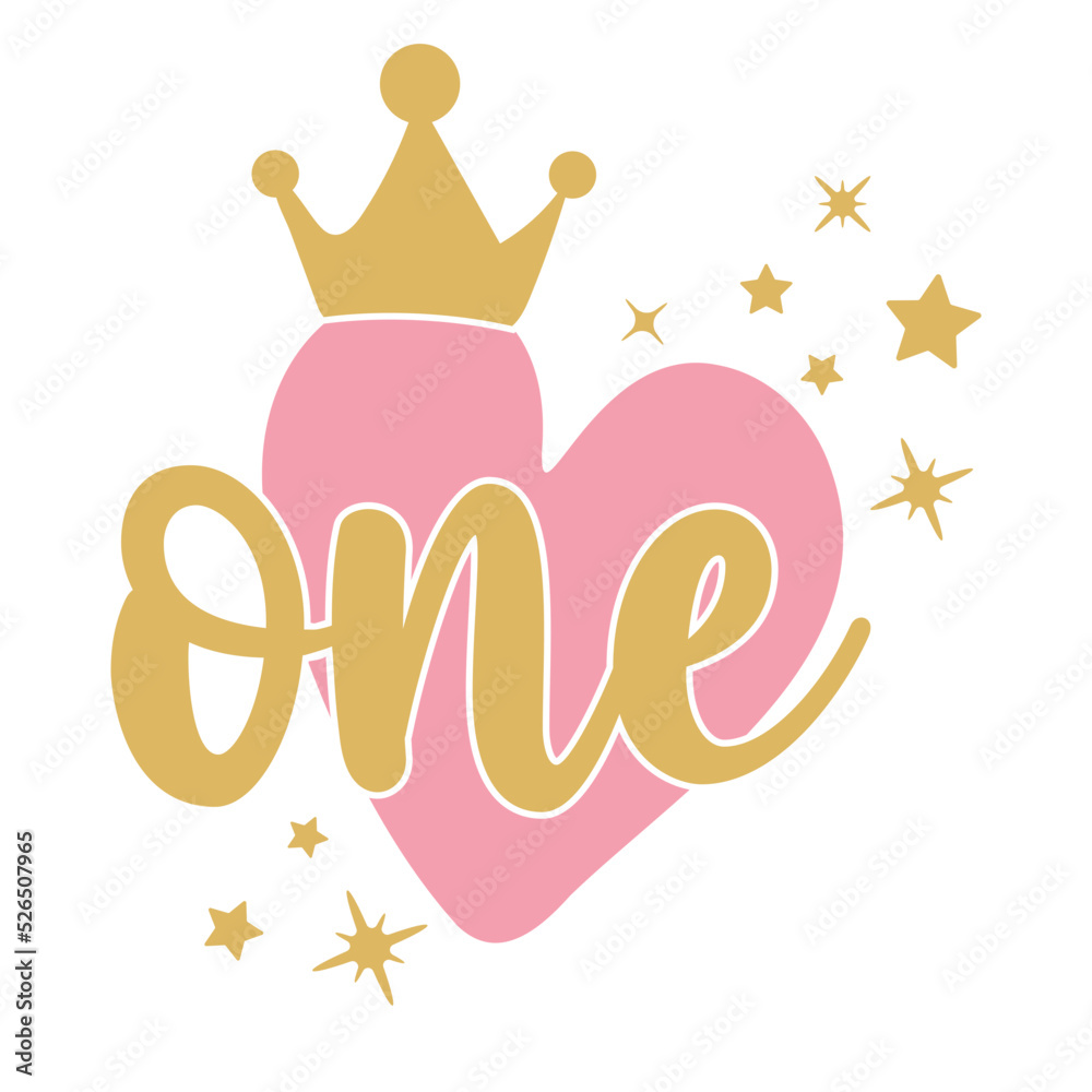 1st Birthday, first Birthday Baby fifth year anniversary. Princess