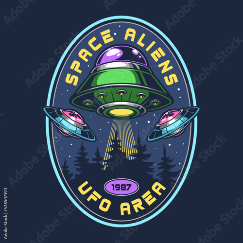 Space aliens colorful vintage flyer