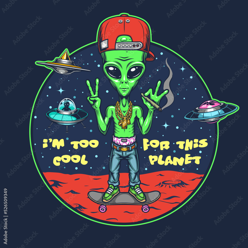 Alien humanoid vintage emblem colorful