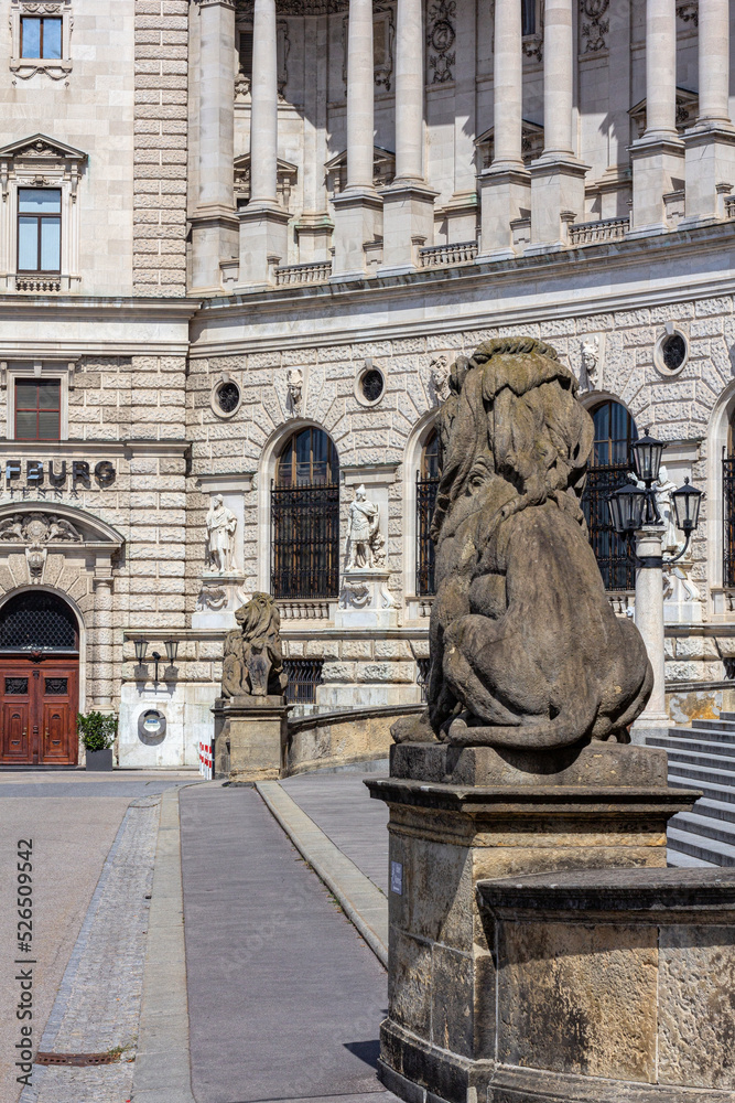 Fototapeta premium Medieval stone statue of a heraldic lion 