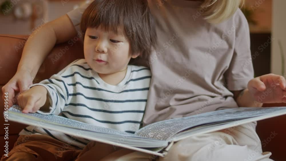 Caring Single Parent Young Mother Babysitter Hug Happy Cute Little Preschool Child Boy Kid Son Hold Learn Read Book Bonding Enjoying Family Lifestyle Hobby at Home Sit on Couch Caring Single Parent Young Mother Babysitter Hug Happy Cute Little Preschool Child Boy Kid Son Hold Learn Read Book Bonding Enjoying Family Lifestyle Hobby at Home Sit on Couch