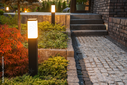 Backyard LED Light Posts Along the Garden Path
