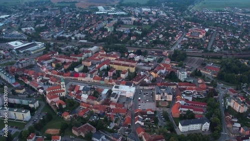 Aerial view around the old town of the city Rokycany in the czech Republic on an early morning. photo