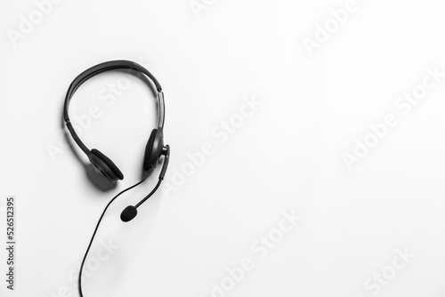 Headset and customer support equipment at call center ready for actively service , Communication support, call center and customer service help desk.for (call center) concept .
