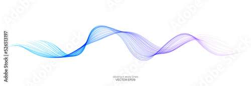 Vector brush stroke wave lines smooth flowing dynamic colorful blue purple pink gradient isolated on white background for concept of technology, digital, communication, science, music