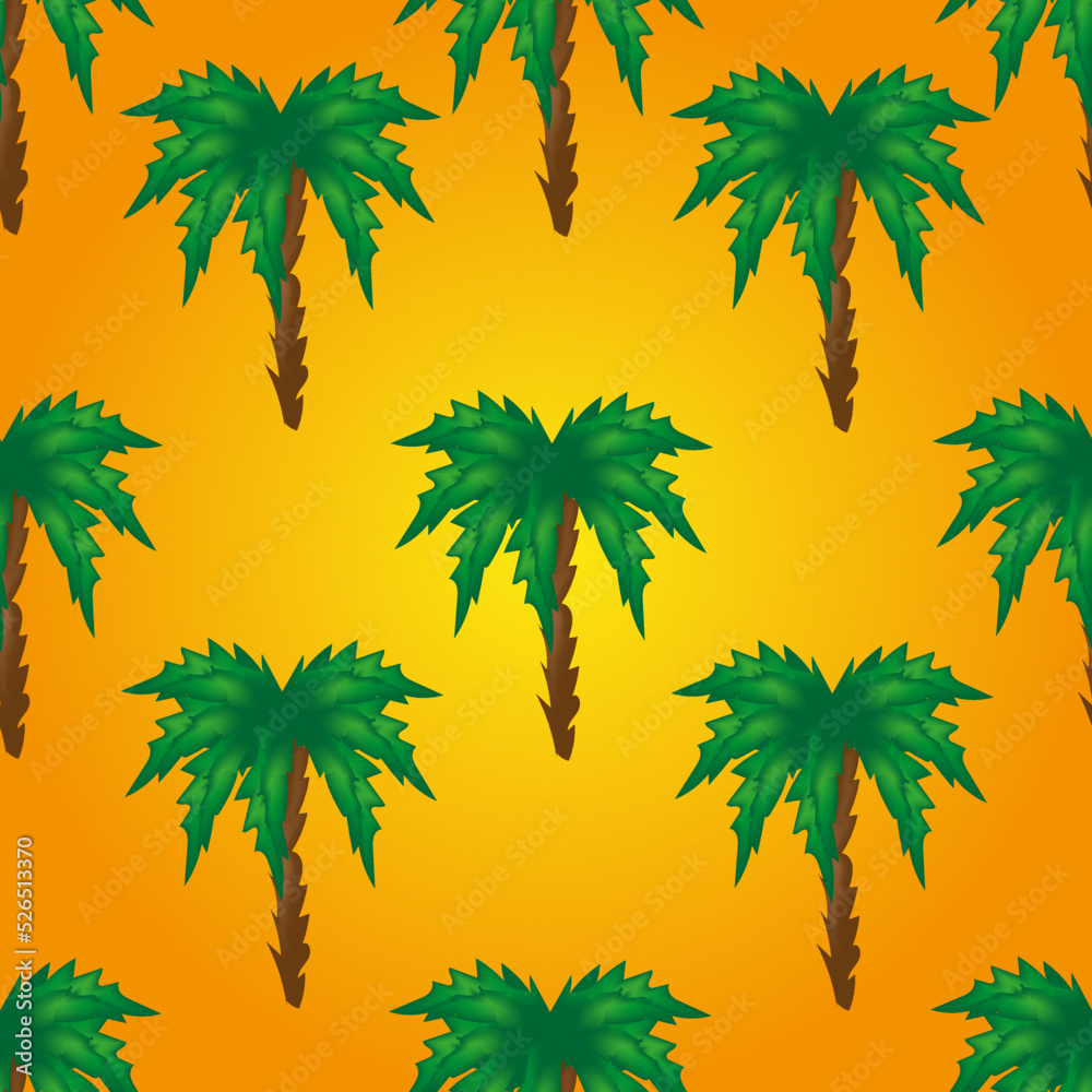 Fototapeta premium Seamless collection of palm trees on sandy background. Summer vector illustration with tropical plants. Print for textile with beautiful palm trees.