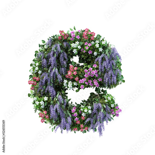 3d rendering of vertical flower garden alphabet	