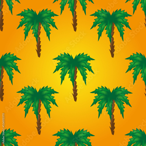 Seamless collection of palm trees on sandy background. Summer vector illustration with tropical plants. Print for textile with beautiful palm trees. © Olga Igumenova