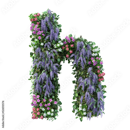 3d rendering of vertical flower garden alphabet	