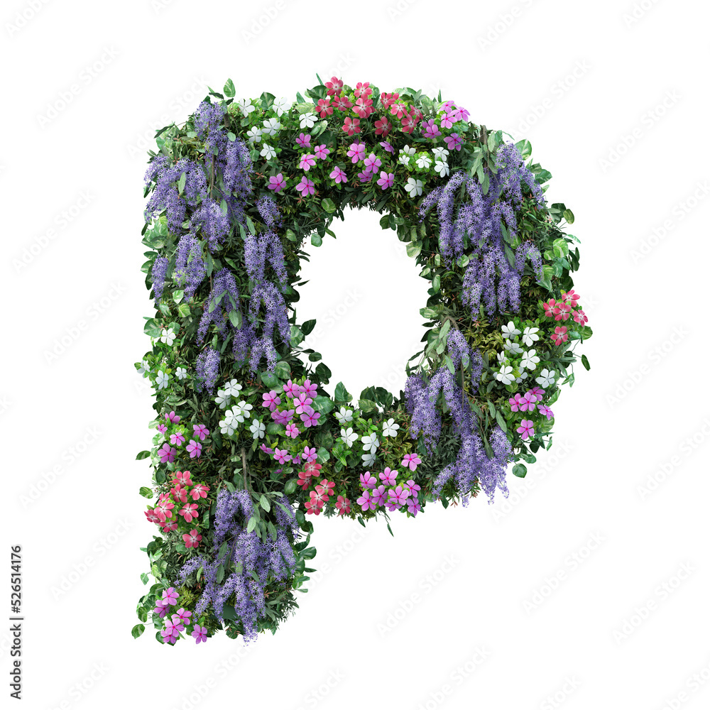 3d rendering of vertical flower garden alphabet	