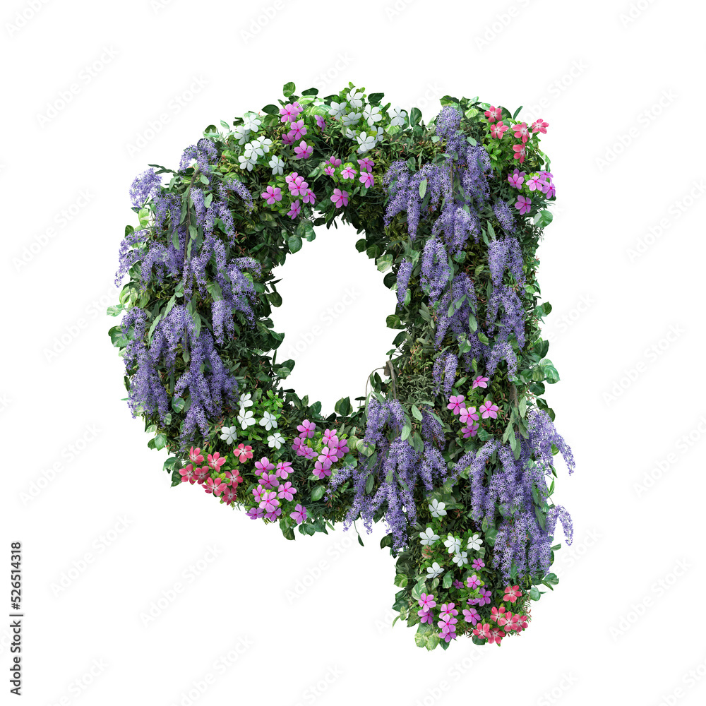 3d rendering of vertical flower garden alphabet	