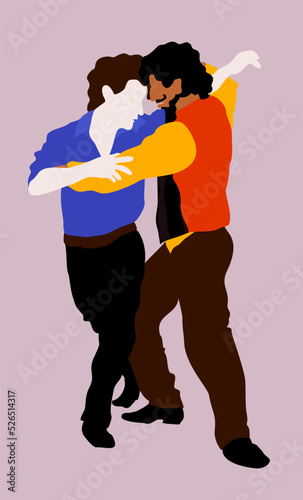 Tango dancers. Two men dancing tango. Bright expressive illustration.