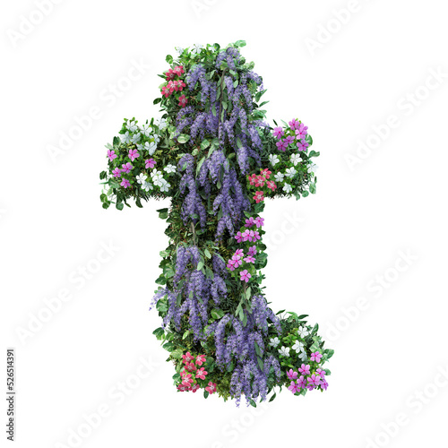 3d rendering of vertical flower garden alphabet	