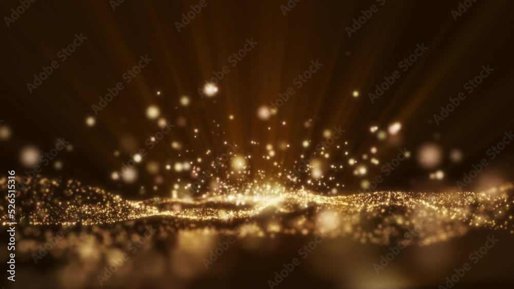 Yellow gold light ray shine glow particle abstract background.