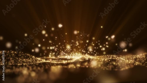 Yellow gold light ray shine glow particle abstract background.