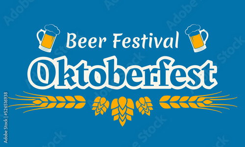 Oktoberfest text banner. Beer festival logo design. German, Bavarian October fest typography template with beer mugs. Vector illustration.