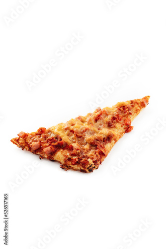 slice of pizza on white background