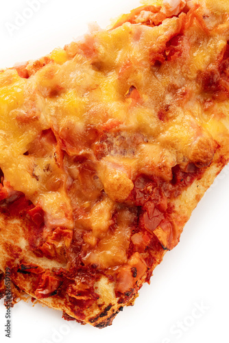 slice of pizza on white background