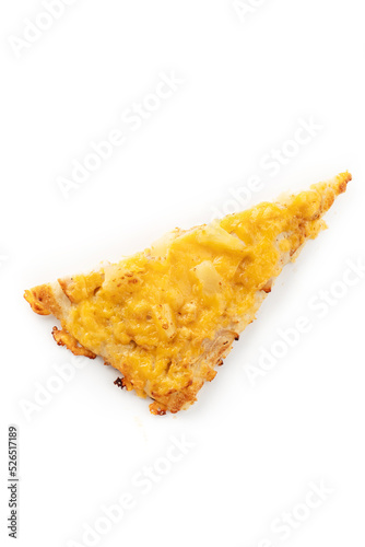 slice of pizza on white background