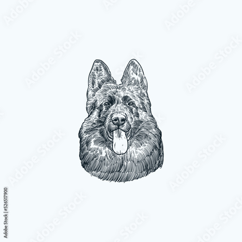 Vintage hand drawn sketch smile German shepherd dog head