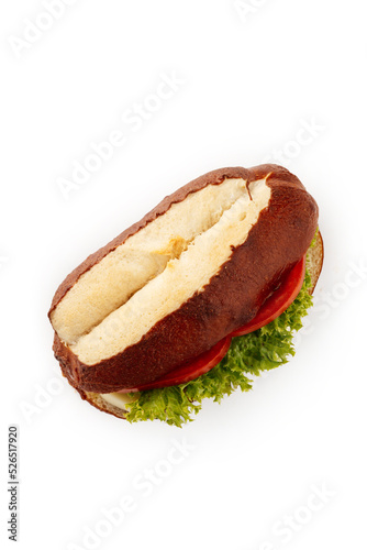 
sandwich with vegetables and cheese on a white background