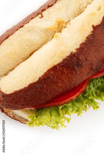 
sandwich with vegetables and cheese on a white background