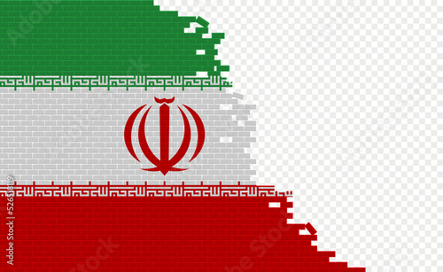 Iran flag on broken brick wall. Empty flag field of another country. Country comparison. Easy editing and vector in groups.