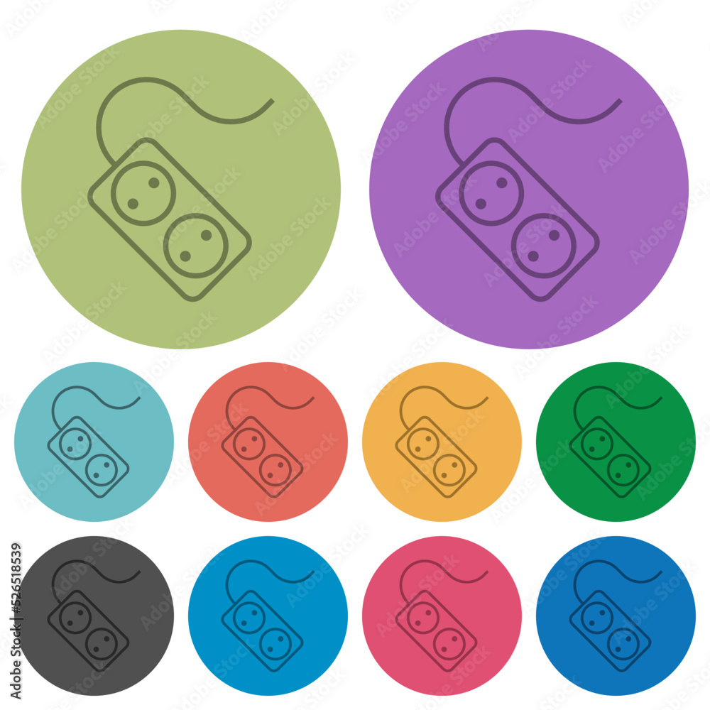 Portable electrical outlet with two sockets and cord outline color darker flat icons Portable electrical outlet with two sockets and cord outline color darker flat icons