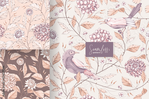 shabby chic birds and floral pattern