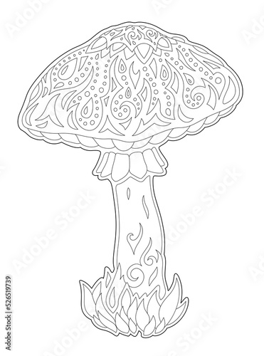 Line art for coloring book with vintage mushroom
