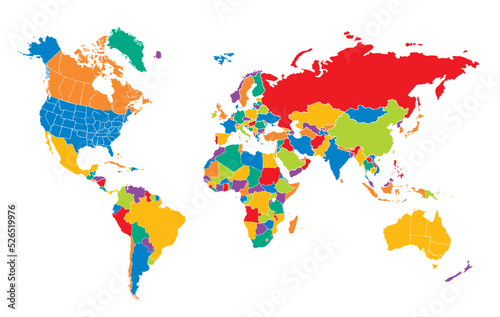 Fototapeta Naklejka Na Ścianę i Meble -  World map. Continents with the contours of the countries. Vector drawing