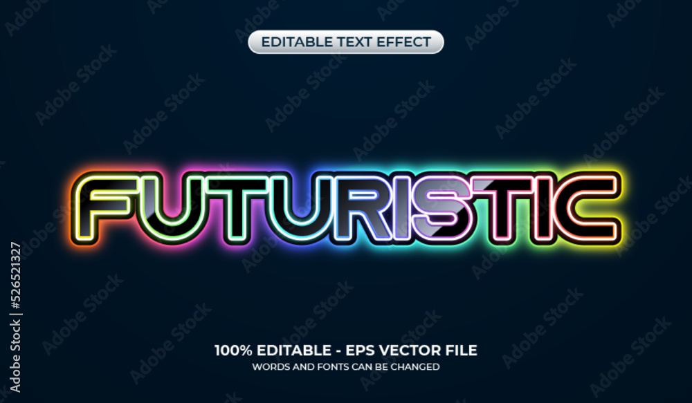 Obraz premium Glossy 3d futuristic text effect. Editable colorful gamer text effect with a glowing rainbow