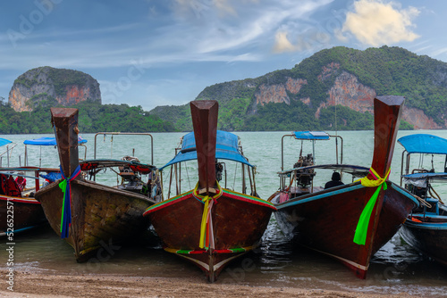 Phangna Bay near the Island of Phuket Thailand. Lovely rock in the middle of the ocean surrounded by mountains