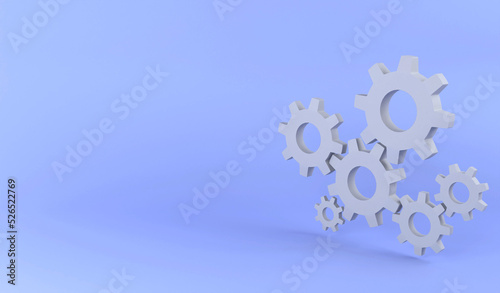 3D rendering gears on blue background. 3D illustration teamwork concept
