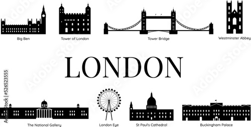 Wallpaper Mural London silhouette in black-and-white color