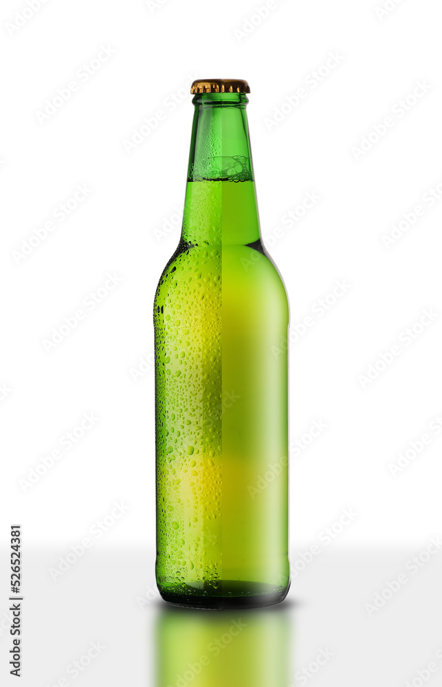 glass green bottle with beer