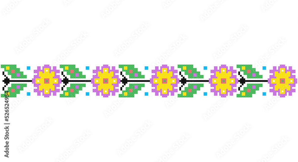 Embroidered good like old handmade cross-stitch ethnic Ukraine pattern. Ukrainian towel ornament, rushnyk called, vector. Embroidered good like old handmade cross-stitch ethnic Ukraine pattern. Ukrainian towel ornament, rushnyk called, vector.