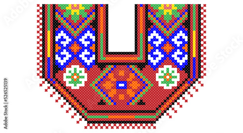 Embroidered good like old handmade cross-stitch ethnic Ukraine pattern. Ukrainian towel ornament, rushnyk called, vector.