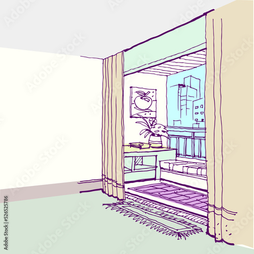 room with a window and balcony vector for idea design decoration illustration