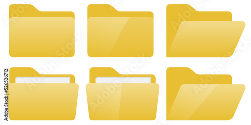 File folder icon set. Open folder and close folder with documents. Vector illustration.