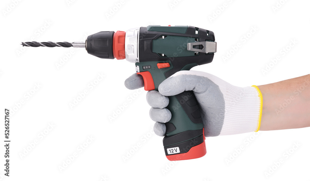 A man's hand holds a screwdriver in his hand isolated on a white background. A man's hand holds a screwdriver in his hand isolated on a white background.