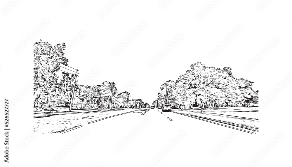 Building view with landmark of Ocala is a city in central Florida. Hand drawn sketch illustration in vector.