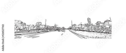 Building view with landmark of Ocala is a city in central Florida. Hand drawn sketch illustration in vector.
