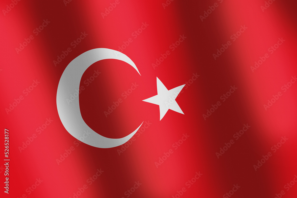 Turkey national flag. Turkey Red flag with crescent and smooth wind wave for banner or background. Waves ripples on flag.