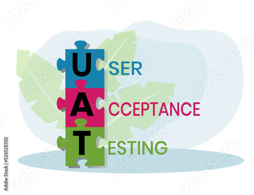 UAT or User Acceptance Testing for testing program in software development life cycle of concept design with illustration design on isolated white background