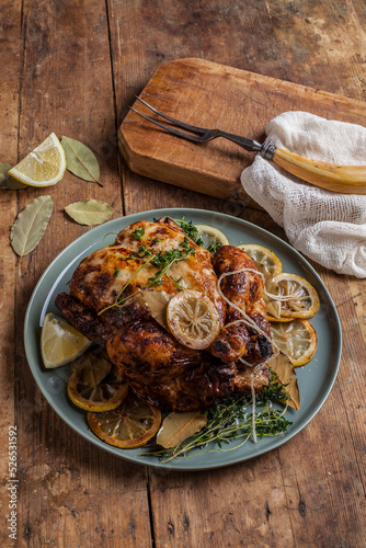 oven roasted chicken with lemon and thyme