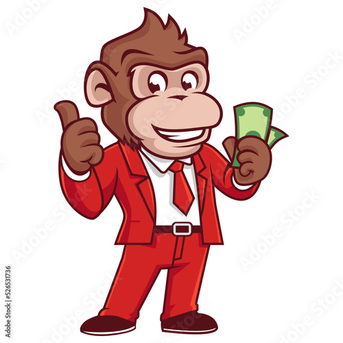 monkey mascot giving thumbs up with money in vector 